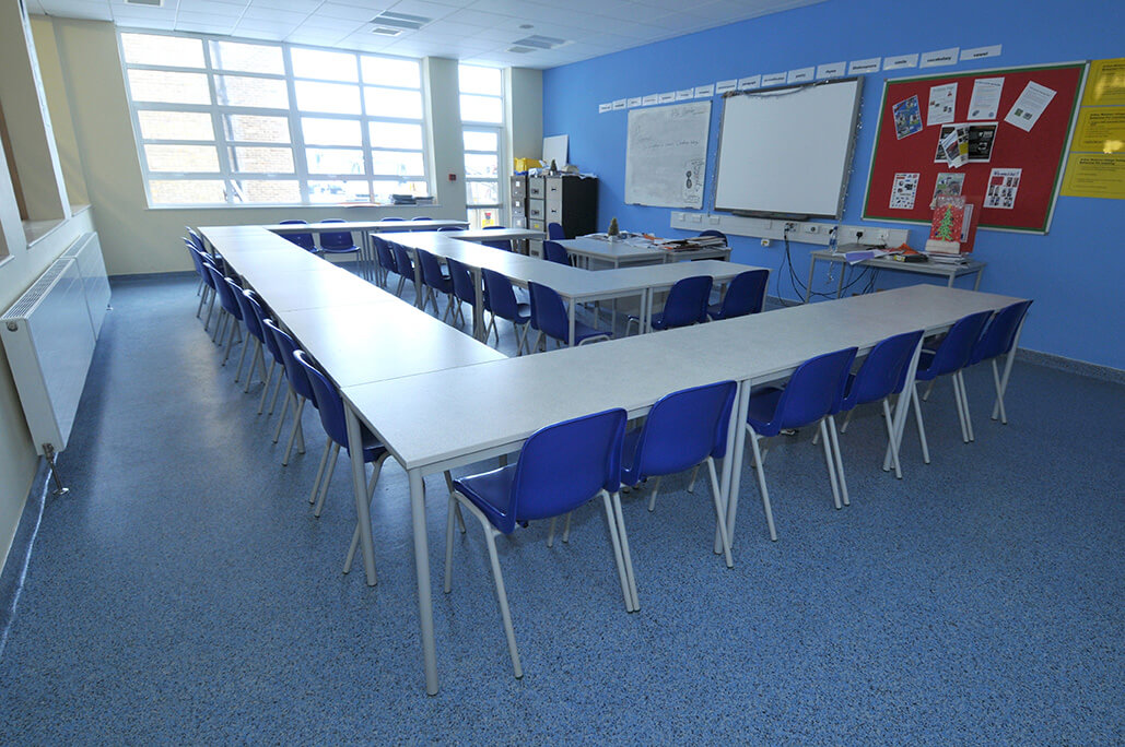 New school resin flooring in classroom at Arthur Mellows. An education in resin school flooring