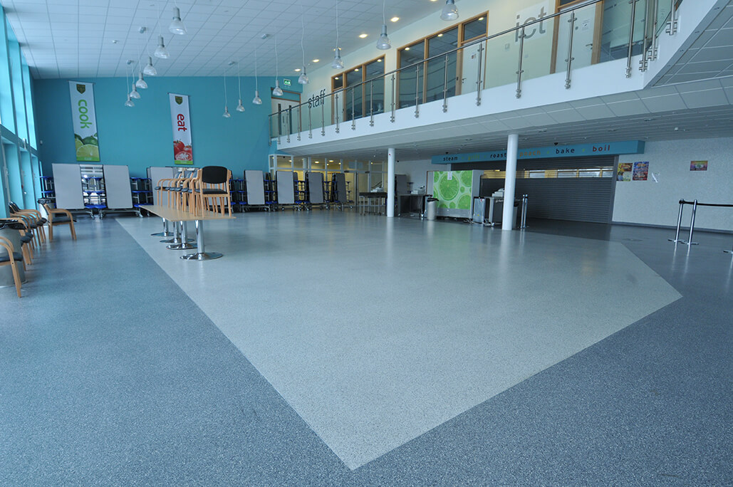 New resin school flooring in the reception area of Arthur Mellows Village College