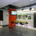 Grey, black and white patterned student union and bar flooring- flooring experts