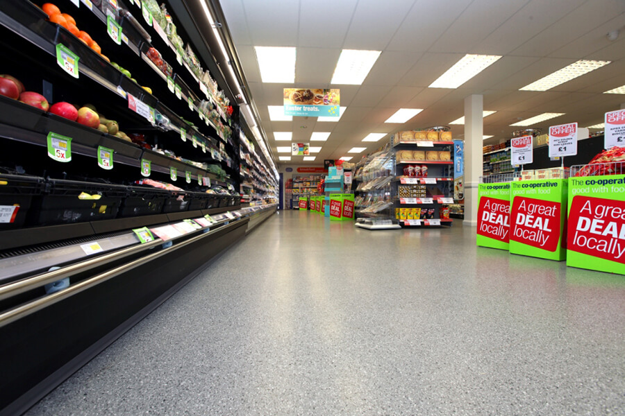 Resin retail flooring -supermarket - RESYN