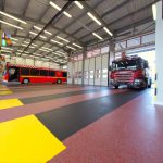 MMA Resin flooring and demarcation at Aylesbury Fire Station-Resin Flooring Contractors-slip resistant floor finishes-Ayslebury Fire Station industrial resin flooring