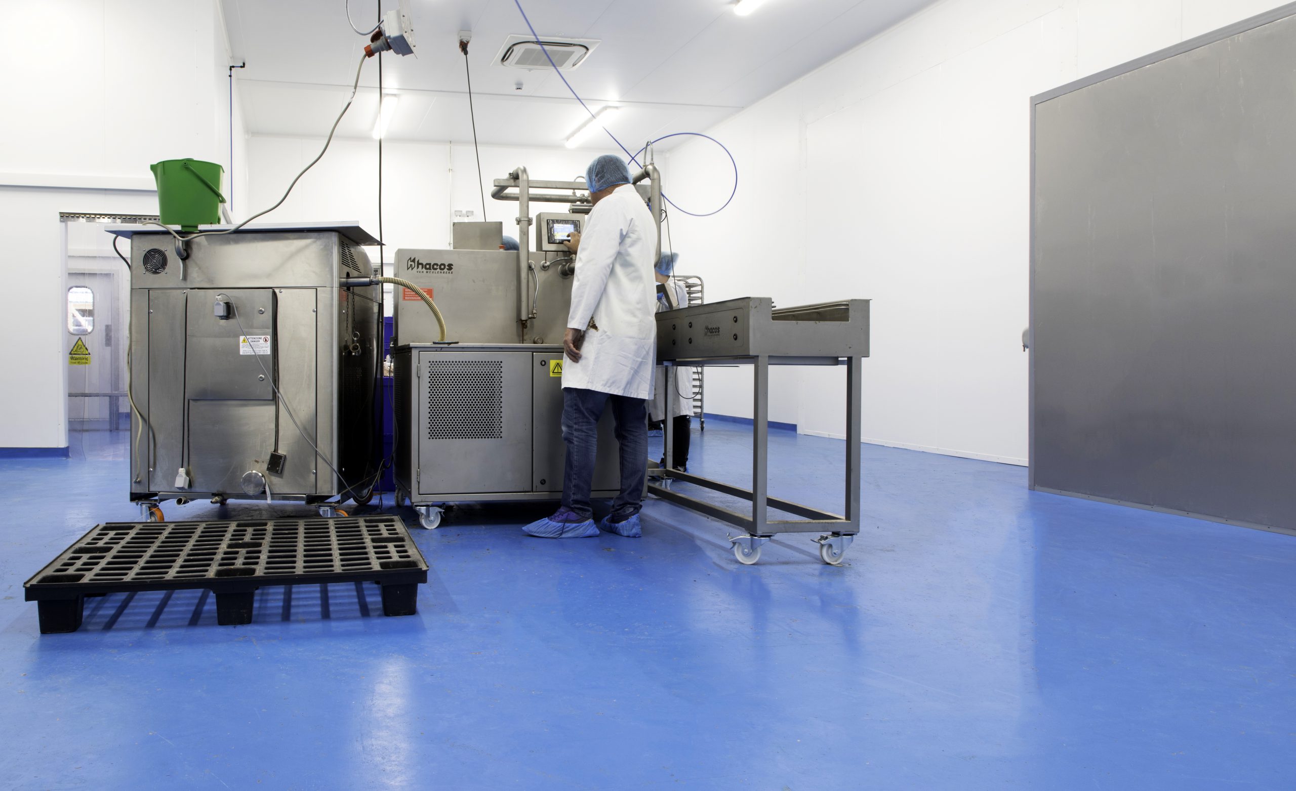 Blue heavy duty resin polyurethane flooring in Moo Free Chocolates factory