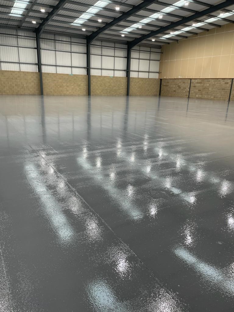 Example of laid Industrial Unit Flooring in resin solution grey by RESYN seamless resin flooring systems